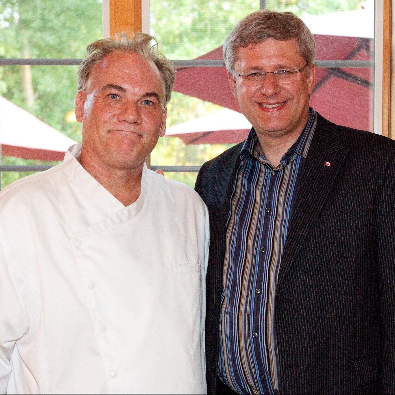 KEVIN MCGOWAN HEAD CHEF AND OWNER WITH FORMER CANADIAN PRIME MINISTER STEPHEN HARPER